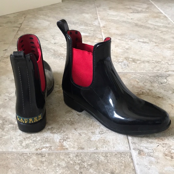 ralph lauren black and red rain boots